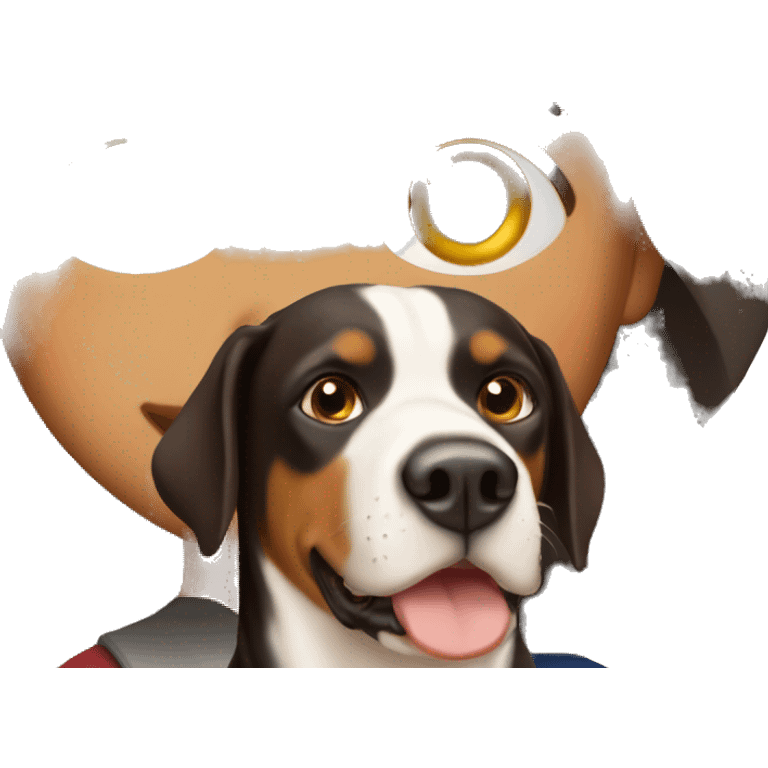 girl with long dark brown hair with a greater swiss mountain dog emoji