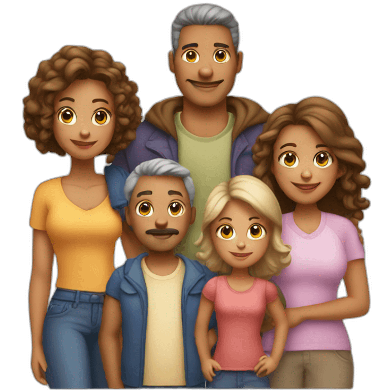 Family mom dad four daughters son grandma emoji