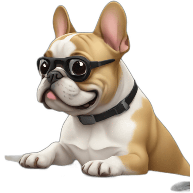 french bulldog working at the computer emoji