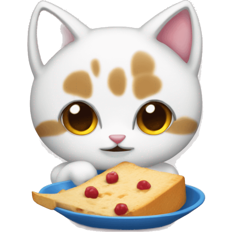 Gatito blanco cute comiendo fresitas emoji