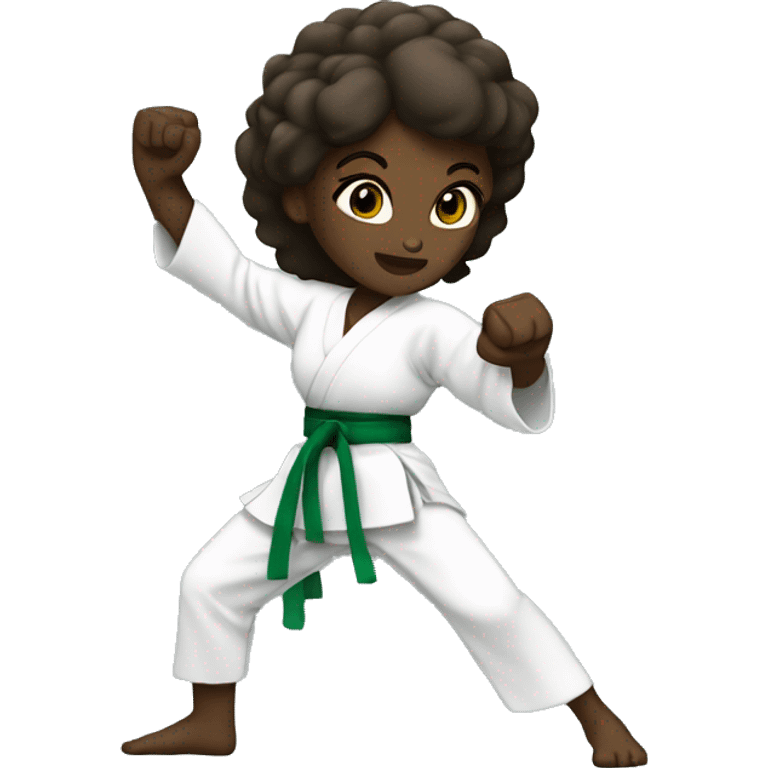 dark skin karate girl green belt kicking emoji