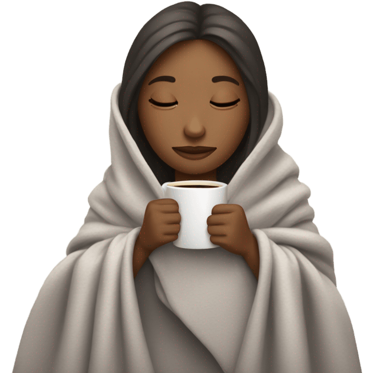 girl inside a blanket sipping coffee eyes closed emoji