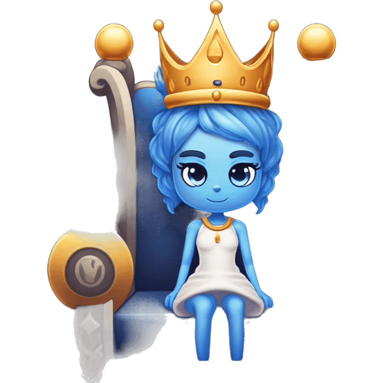 Mythical girl blue skin wearing a crown sitting in the throne emoji