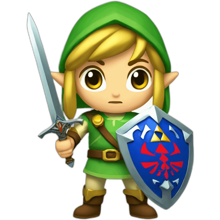 Zelda link standing with sword and shield emoji