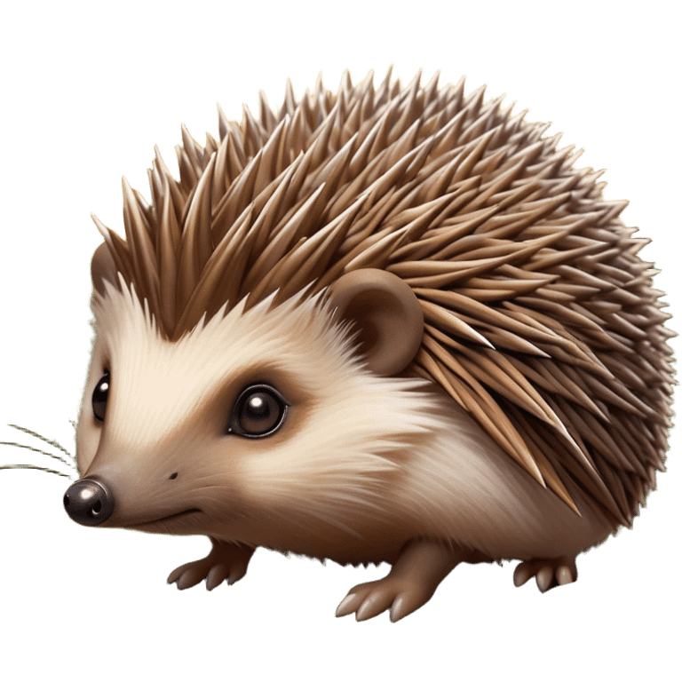 Cinematic Noble Hedgehog Portrait Emoji, Poised and regal, with a compact, spiky build and a rich, earthy Fur of brown spines and a soft underbelly, deep-set soulful beady eyes, Simplified yet sharp and sophisticated features, highly detailed, glowing with a warm, dignified glow, high shine, intelligent and endearing, stylized with an air of woodland charm, focused and attentive, soft glowing outline, capturing the essence of a watchful and confident little hedgehog, so majestic it feels as though it could scurry out of the screen with effortless authority! emoji