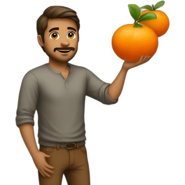 Men in love with a mandarine emoji