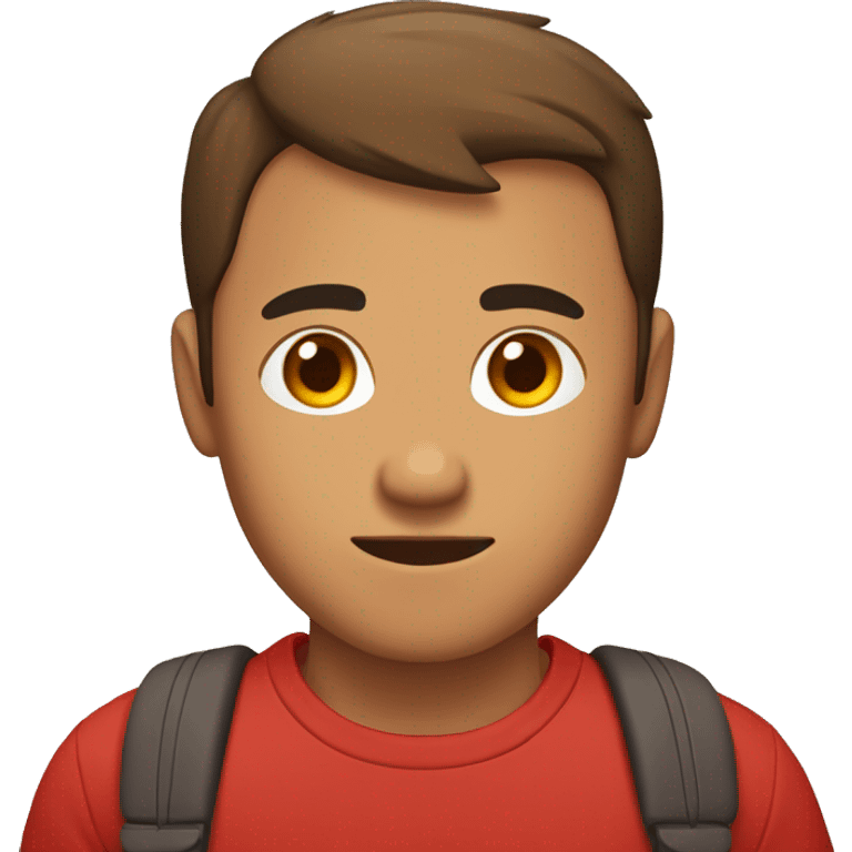 man with brownish (filipino) skintone in red tshirt with small owl on his right shoulder emoji