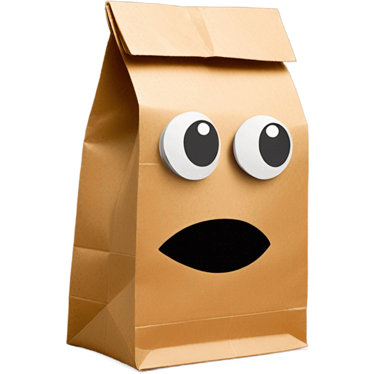 Paper lunch Bag on head with cut out eyes emoji