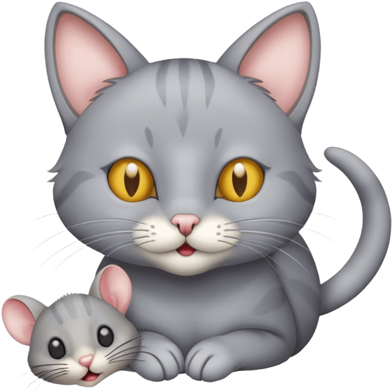 Grey cat with mouse in mouth emoji