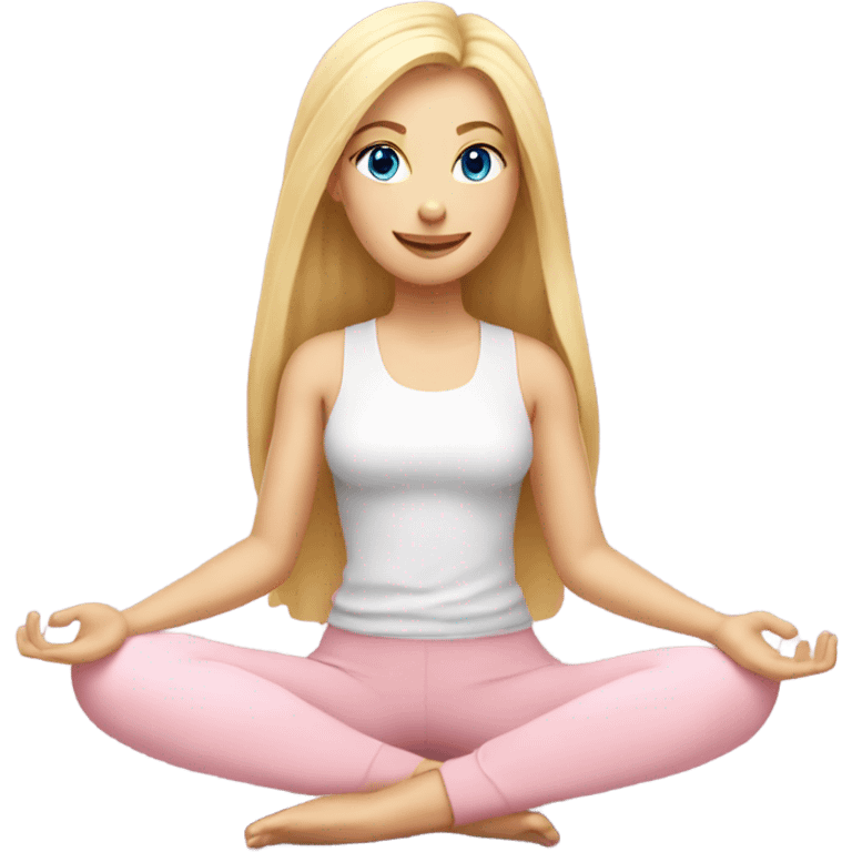 blonde long hair and blue eyes yoga girl in light pink clothes sitting on a yoga mat emoji