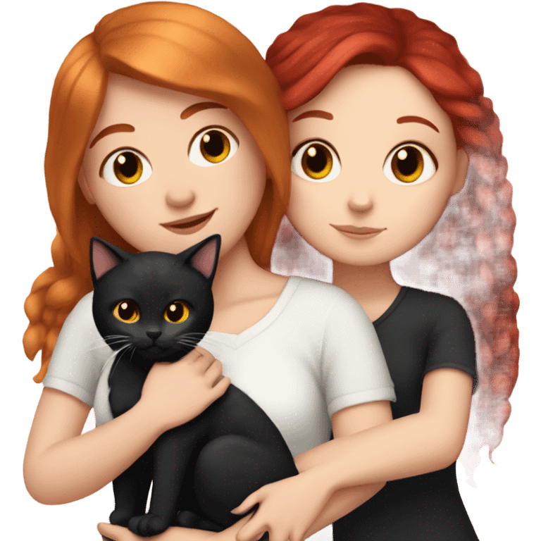 White girl red hair cuddles with black kitty emoji