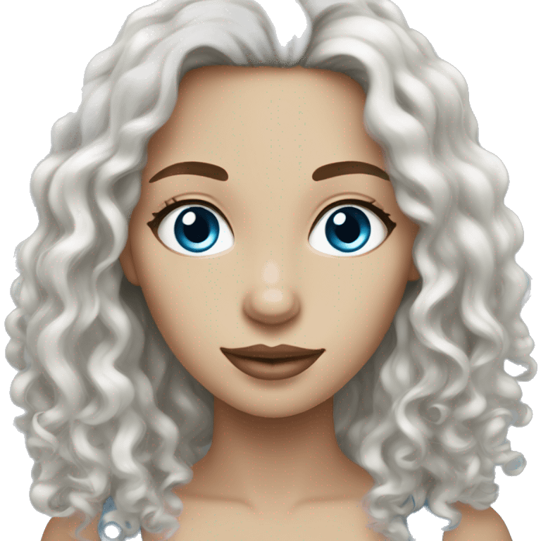 woman white skin long dark curly hair blue eyes emoji