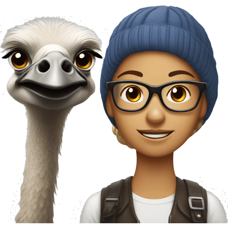 Pretty Girl with glasses riding ostrich emoji