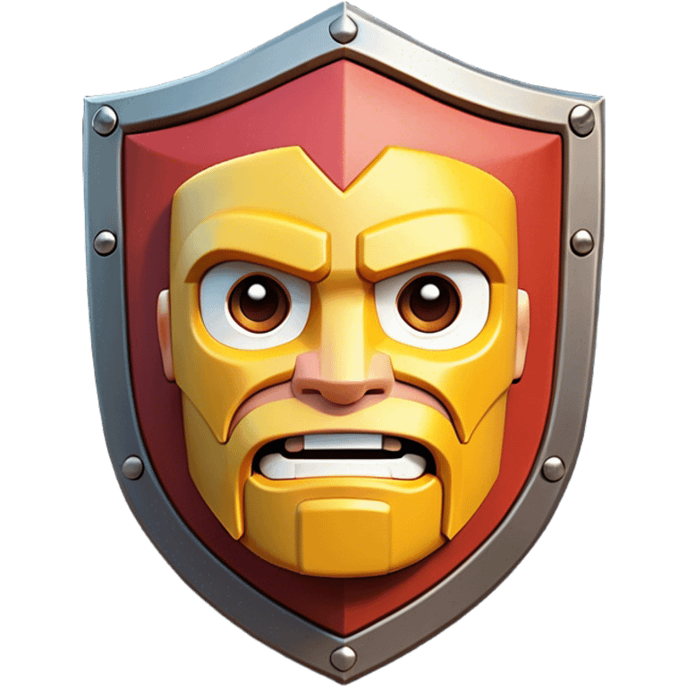 Clash of Clans aesthetic: Cinematic Playful Pixel 3D Shield Portrait Emoji, rendered in a 3D vector-style similar to standard emojis with minimal shading and bold, simplified shapes. A compact, distinct form with signature details, softly glowing with a pixelated adventure charm. Simplified yet unmistakably iconic, highly detailed and consistent, glowing with a soft radiance and high shine. Stylized with a touch of classic pixel-art charm and a soft glowing outline, capturing the essence of a beloved gaming relic with a friendly, playful manner! emoji