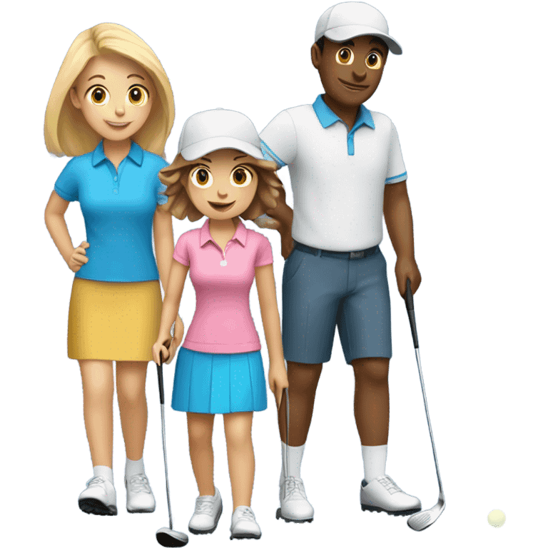 Guy and three girls golfing emoji