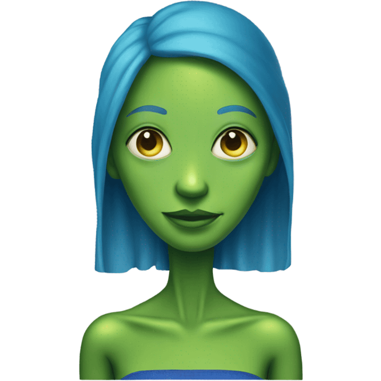 a green alien woman full body,blue hair emoji