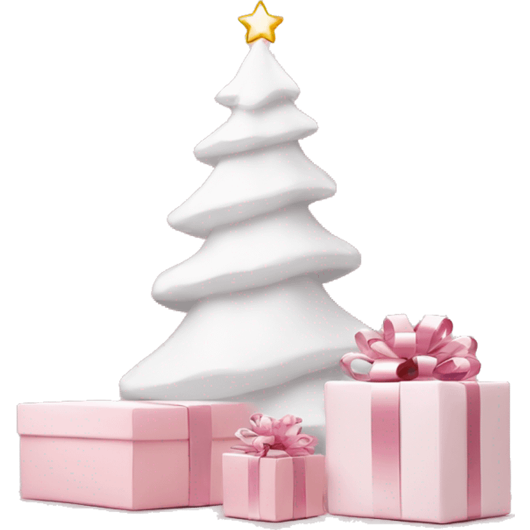 Light pink Christmas gifts under a white Christmas tree  emoji