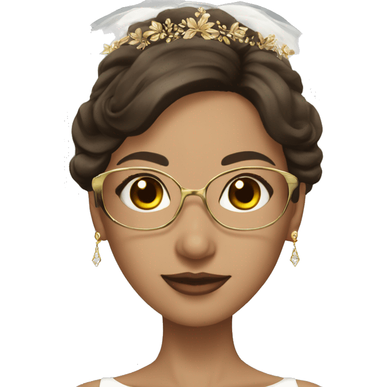 Fair skin brown eyes brunette bride with gold glasses emoji