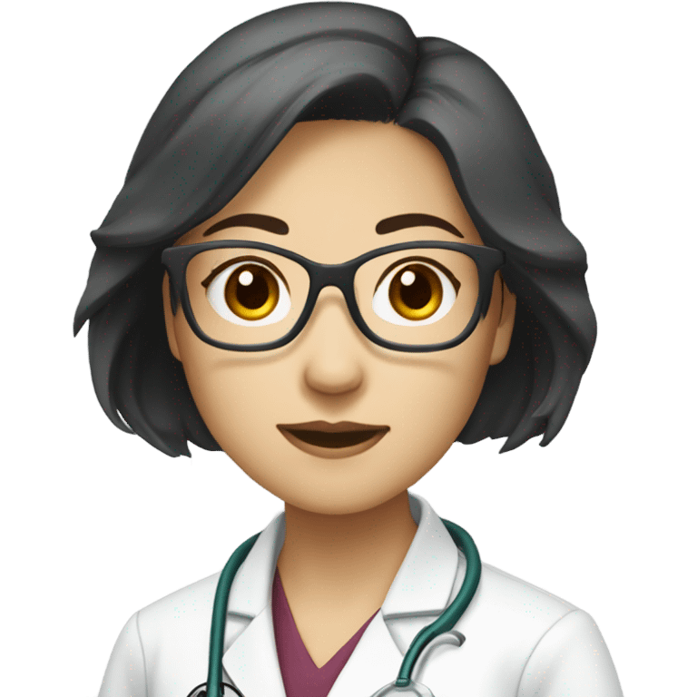 east Asian medical doctor woman with glasses with medium hair and lashes emoji