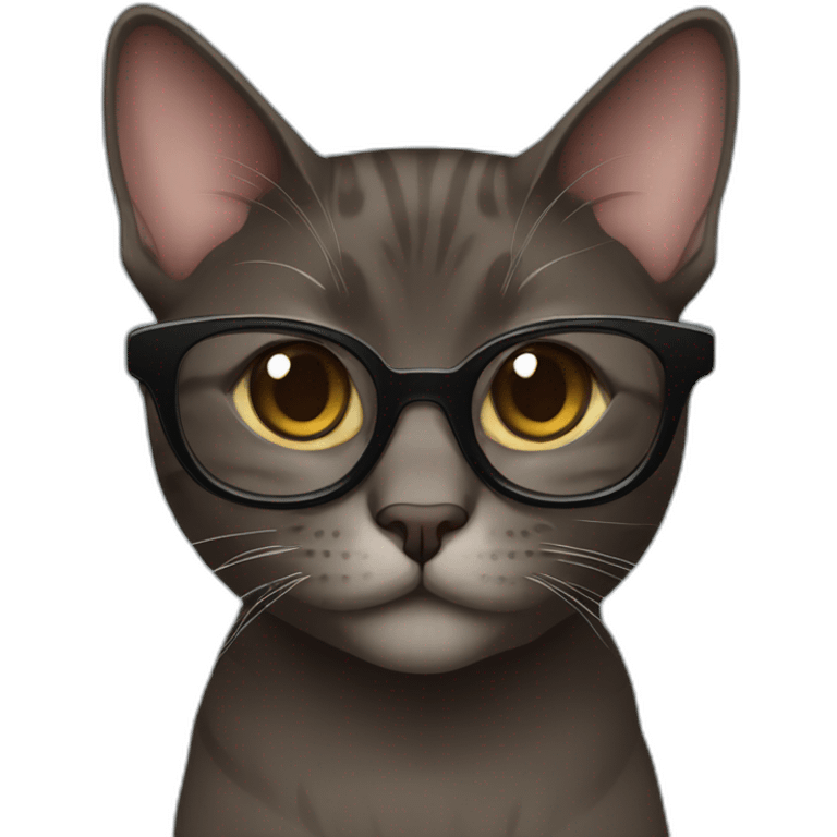 wenge domestic shorthair cat with glasses emoji