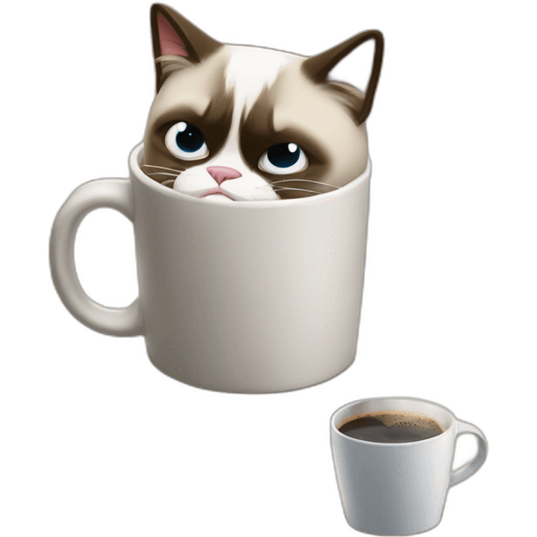 grumpy cat drops a coffee mug on the floor emoji