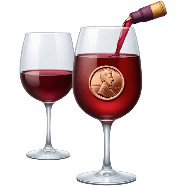 A United States penny coin holding a glass of wine emoji