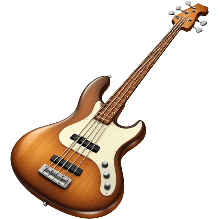 Cinematic Realistic Bass, deep polished wood with rich grain, thick taut strings stretching across its curved body, subtle warm lighting emphasizing its form, glowing with depth and powerful musical resonance. emoji