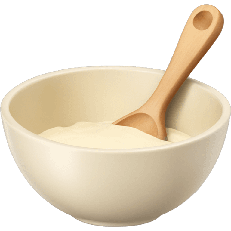 A cream ceramic baking bowl with a wooden spoon in it emoji