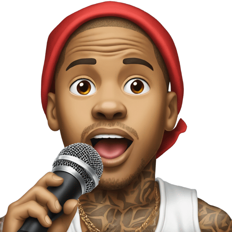 Hyper Realistic Chris brown singing residuals with red bandana mic emoji