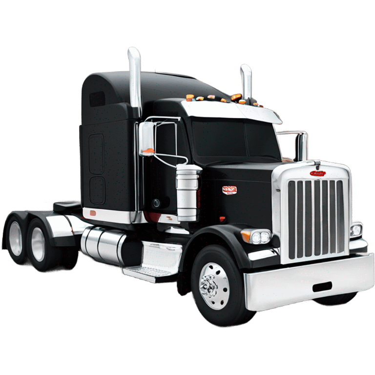 Peterbilt 389 black with red frame with flat top and slash cut exhaust stacks and dual rear tires and flat bumper emoji