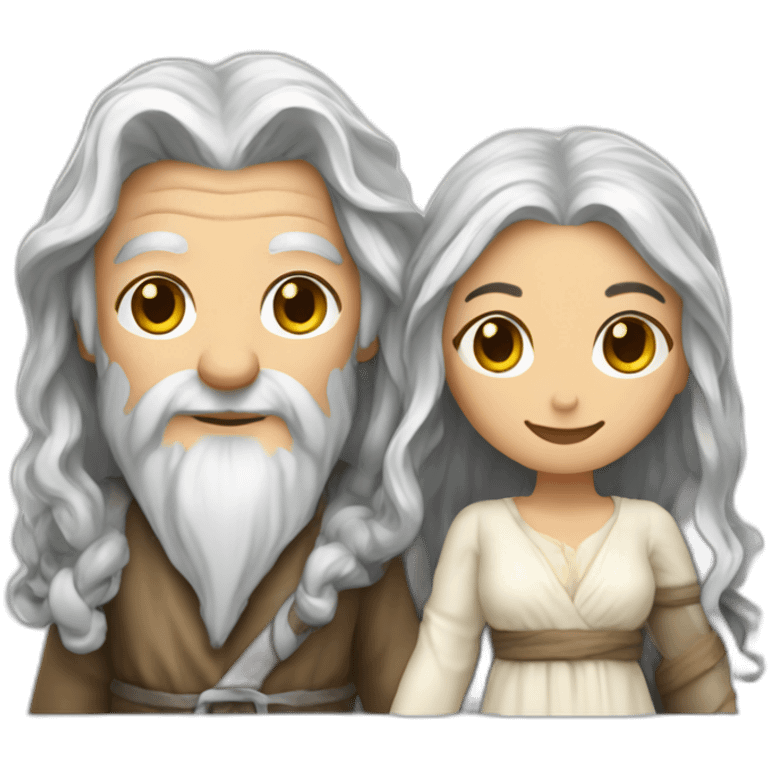 a beutifull lady holding hands with gandalf emoji