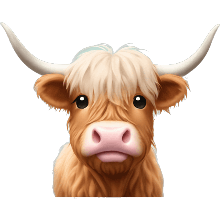 cute highland cow with pale pink nose and bow emoji