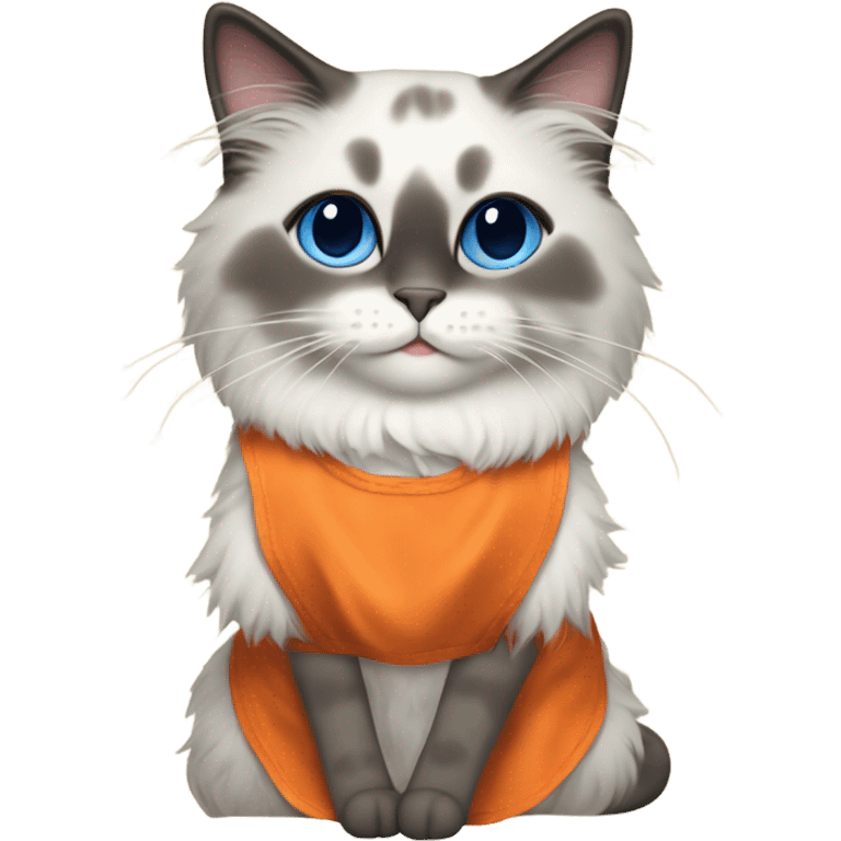 Blue point Ragdoll cat wearing an orange apron  emoji