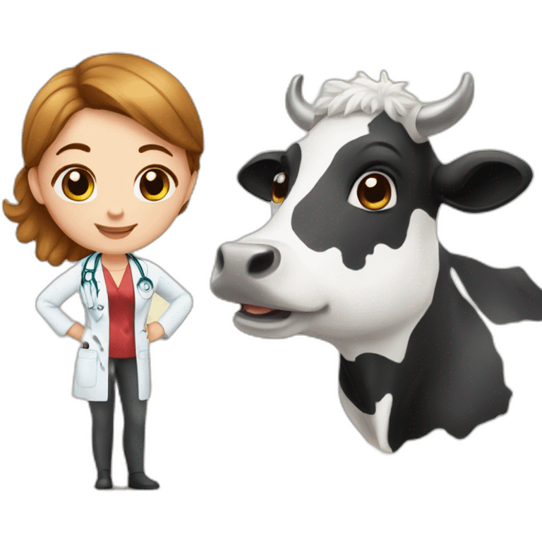 A beautiful veterinary doctor and abeautiful cow emoji