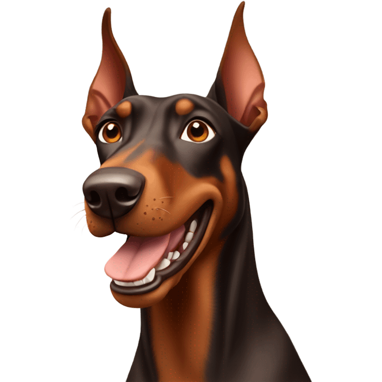 Red and brown Doberman without cropped ears face facing front happy expression  emoji