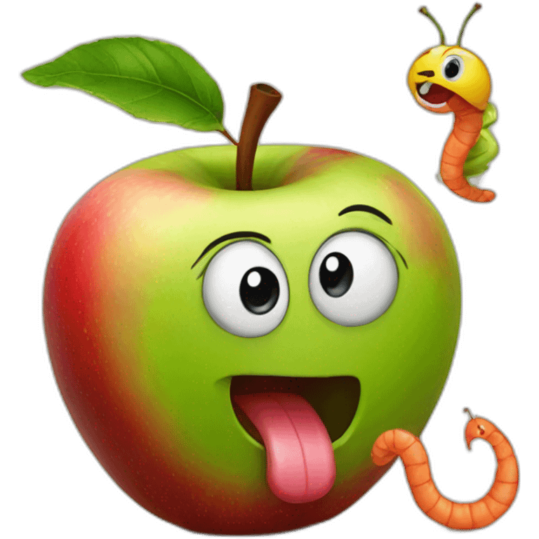 realistic Apple with worm emoji