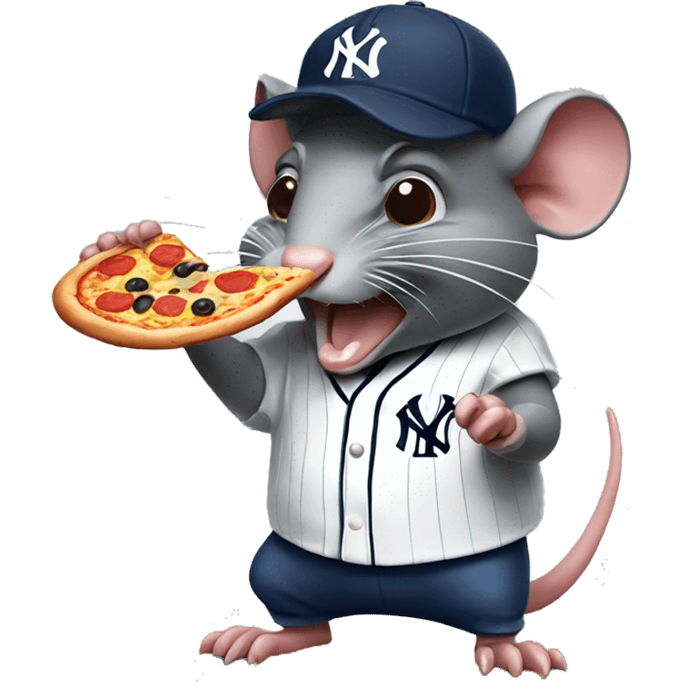 angry rat eating a pizza while wearing New York yankee cap emoji