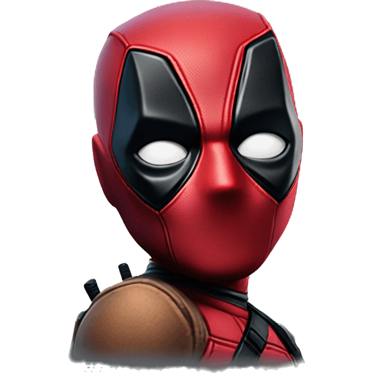 Deadpool is looking slightly towards the right while talking emoji