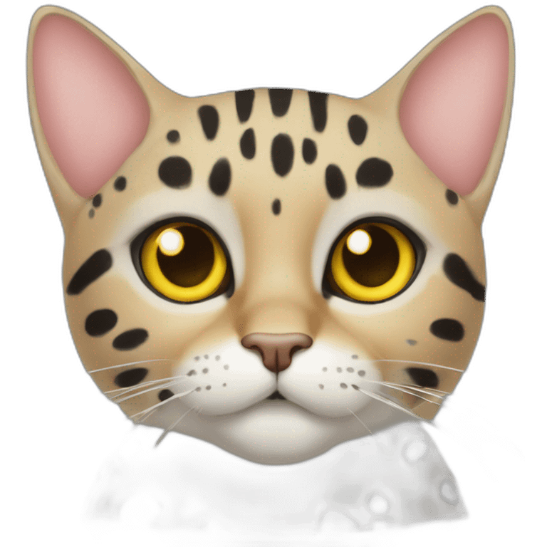 a spotted cat with yellow eyes and a bow on his head emoji