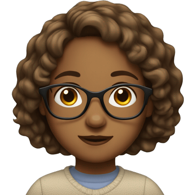 brown wavy haired girl with brown eyes and glasses emoji