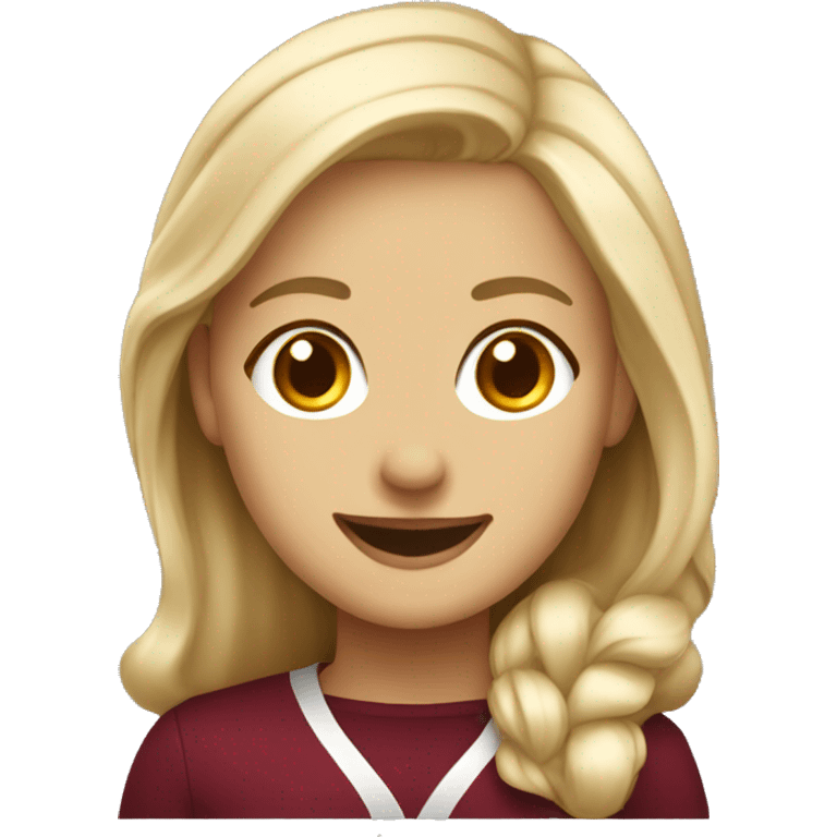 Blonde girl smiling wearing university of Chicago Loyola emoji