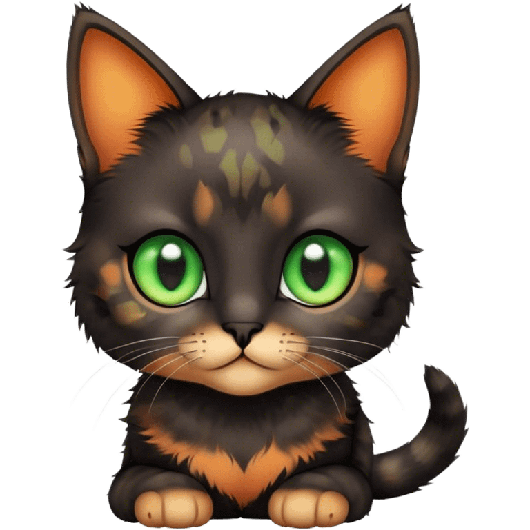 black tortoiseshell girl kitten with green eyes emoji