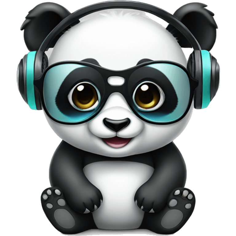 cute baby Panda with headphones and cool eyeglases emoji