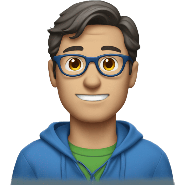 Clark Kent wearing a blue sweatshirt using a laptop emoji