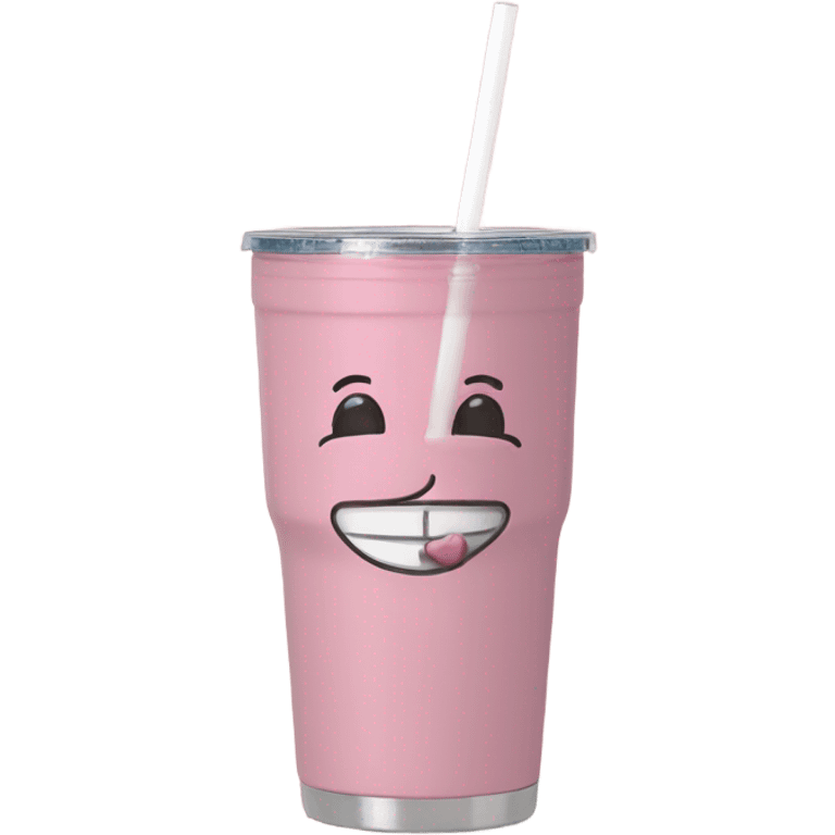 Light pink 40 oz tumbler with handle and straw emoji