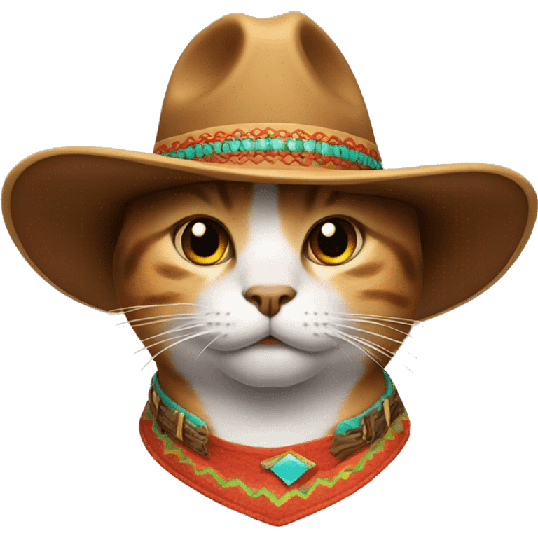 A cat wearing a sombrero hat with a cow boy mustache  emoji