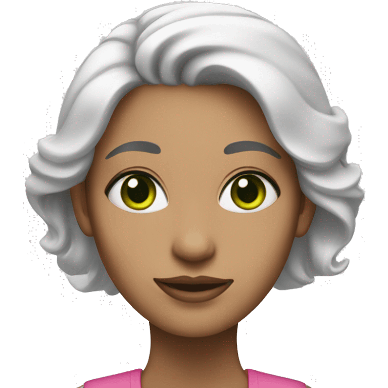 woman with white hair with pink tips.  She has green eyes. emoji