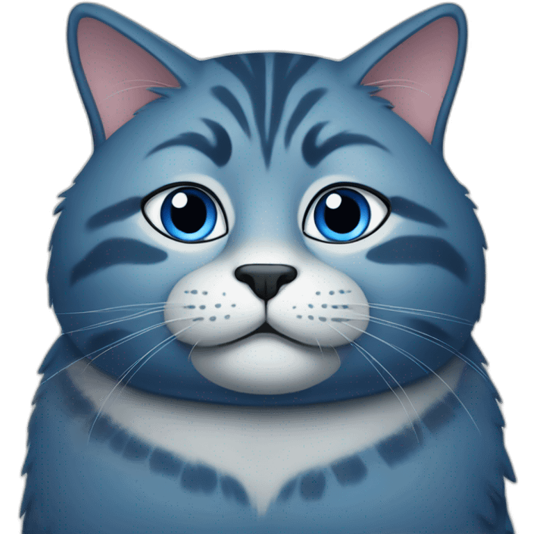 Deep blue pudgy big cute cat emoji