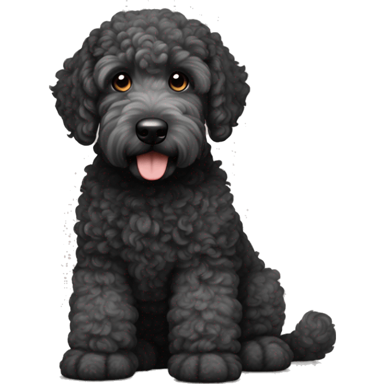 Curly Black with gray golden doodle with black ears and brown muzzle  emoji