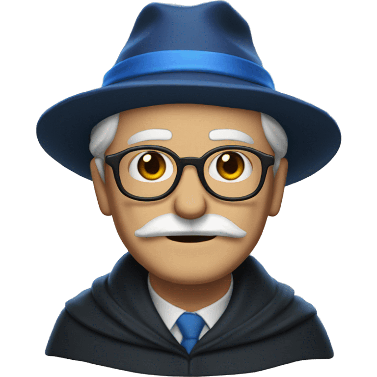 older man with white skin, black longer hair, mustache, glasses, with a magic hat, ravenclaw emoji